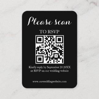 Carte D'accompagnement Code QR noir simple moderne et RSVP de mariage