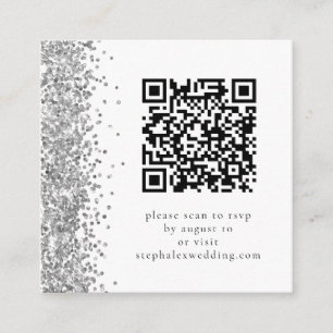 Carte D'accompagnement Code QR Parties scintillant argent Mariage RSVP