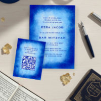 Code QR personnalisé aquarelle bleue pour Bar Mitz