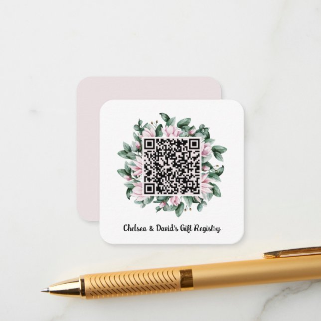 Carte D'accompagnement Code QR personnalisé Magnolia Flower Frame Cadeau  (Devant/Arrière en situation)