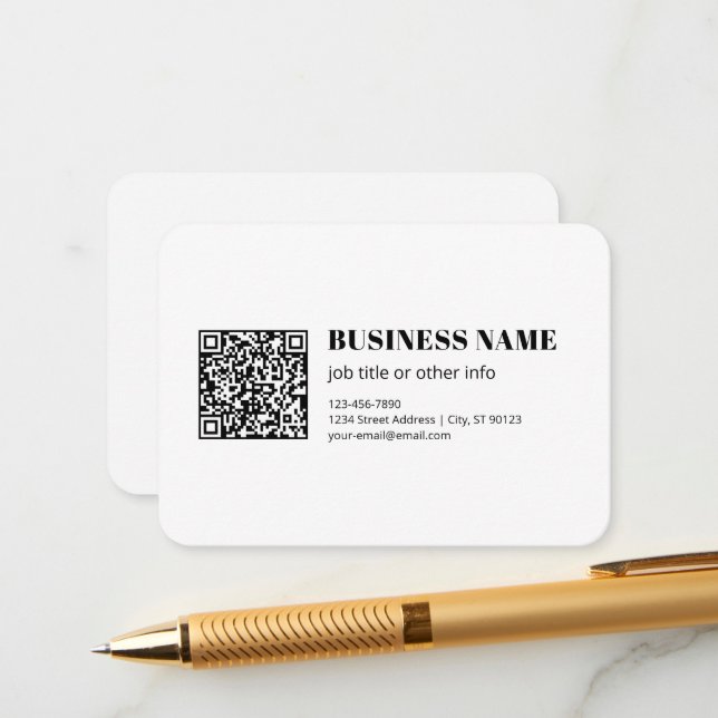 Carte D'accompagnement Code QR personnalisé & Texte rétro-moderne modifia (Devant/Arrière en situation)