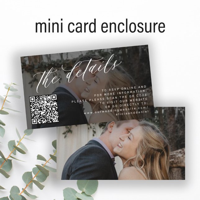 Carte D'accompagnement Code QR photo élégant script détails du mariage (Créateur téléchargé)
