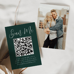 Carte D'accompagnement Code QR photo vert pour RSVP de mariage avec un sc