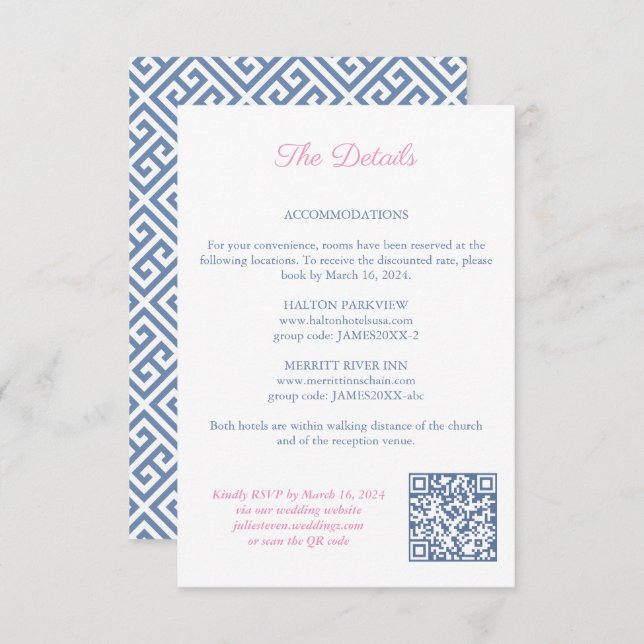 Carte D'accompagnement Code QR pour les détails du mariage avec monogramm (Devant / Derrière)