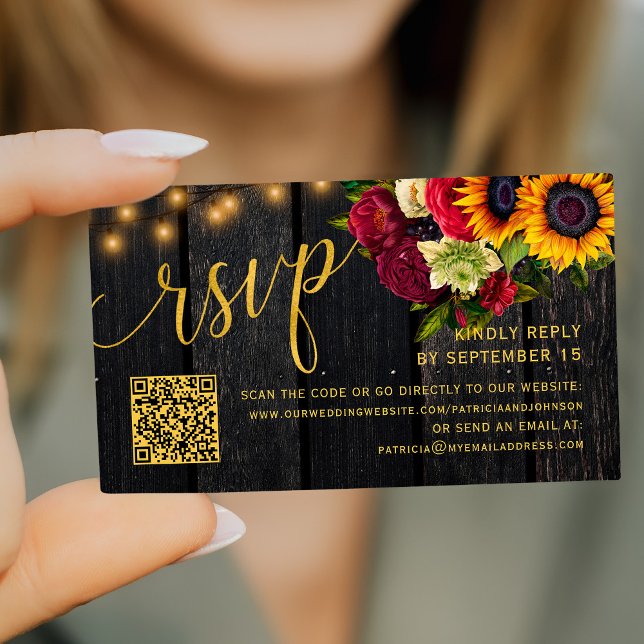 Carte D'accompagnement Code QR réponse mariage tournesol rustique et rose (Créateur téléchargé)