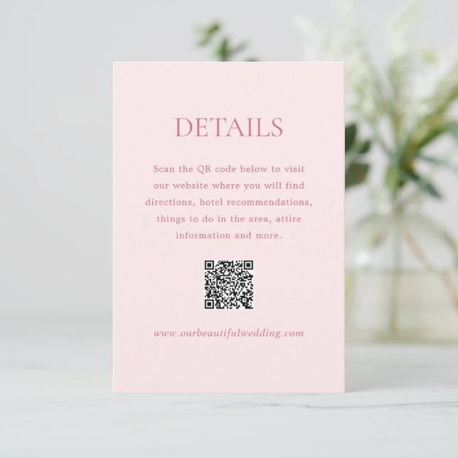Carte D'accompagnement Code QR rose moderne Mariage élégant (Debout devant)