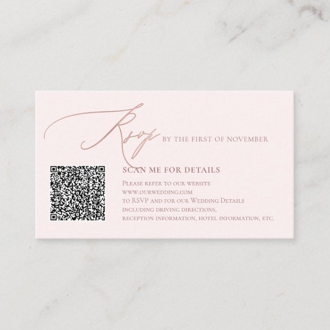 Carte D'accompagnement Code QR RSVP ArtsApp Calligraphie Rose Gold Faux (Devant)