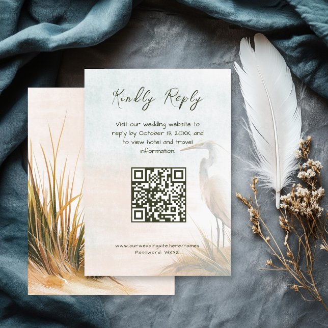 Carte D'accompagnement Code QR RSVP Bohème Côtière Héron (Créateur téléchargé)