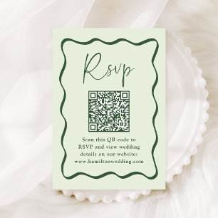 Carte D'accompagnement Code QR RSVP de mariage à cadre vert ondulé modern