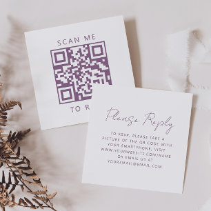 Carte D'accompagnement Code QR RSVP de mariage avec script mauve budget
