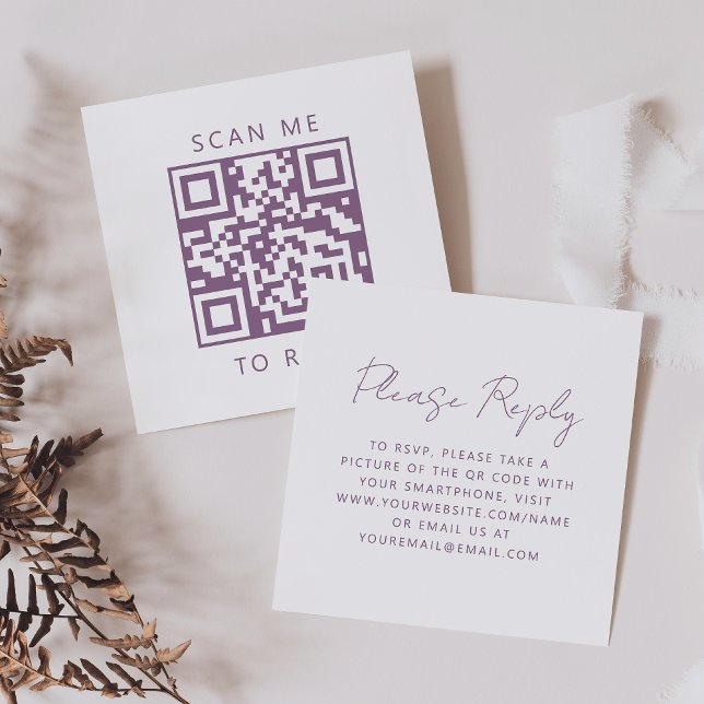 Carte D'accompagnement Code QR RSVP de mariage avec script mauve budget (Créateur téléchargé)