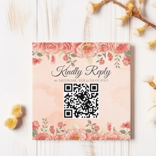 Carte D'accompagnement Code QR RSVP de mariage économique avec des roses