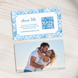 Carte D'accompagnement Code QR RSVP en ligne Coquillage bleu aquarelle