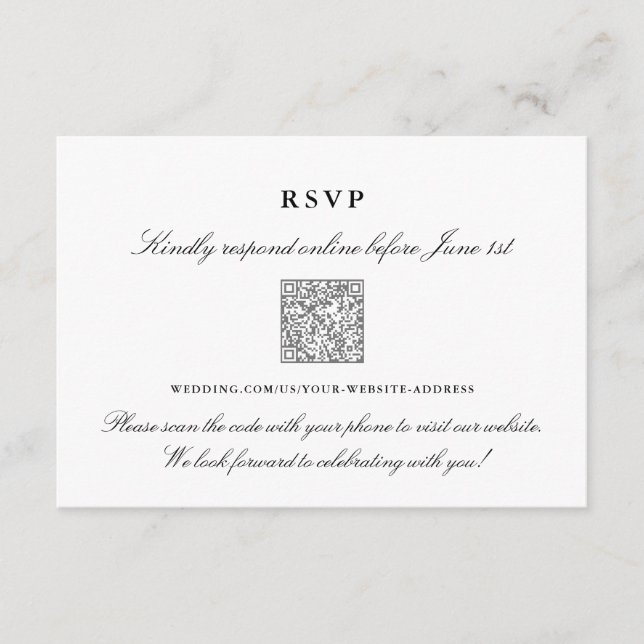 Carte D'accompagnement Code QR RSVP en ligne élégant noir et blanc (Devant)