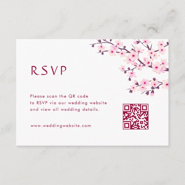 Carte D'accompagnement Code QR |  RSVP Fleur de Cerisier (Devant)