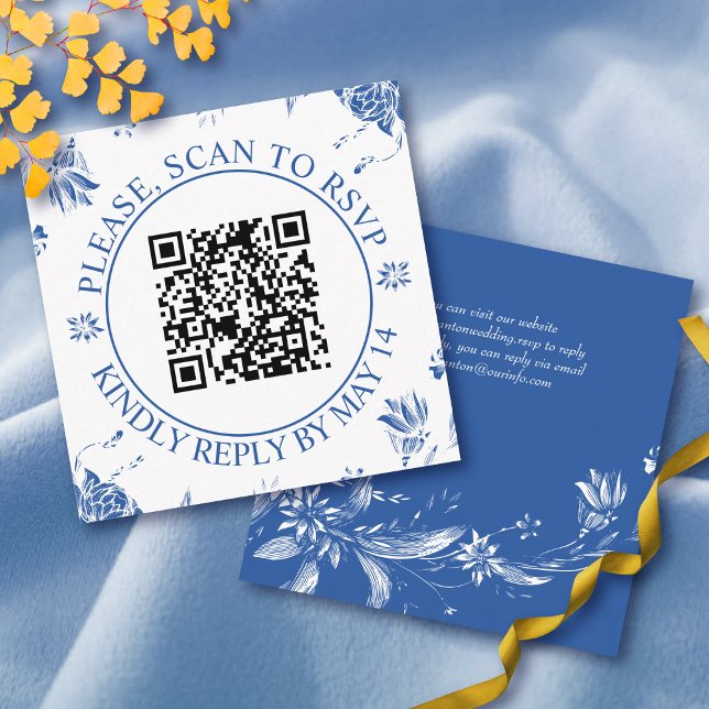 Carte D'accompagnement Code QR RSVP, fleurs bleues mariage floral (Créateur téléchargé)