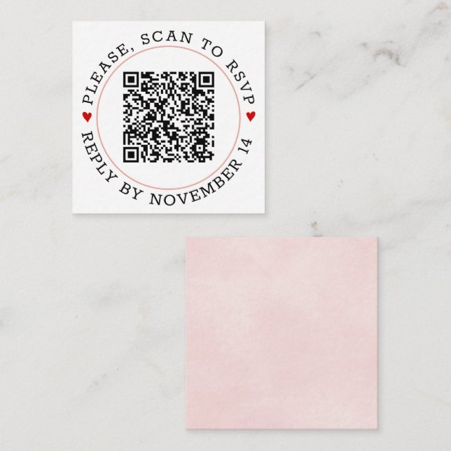 Carte D'accompagnement Code QR RSVP frontière rose clair et mariage de co (Devant / Derrière)