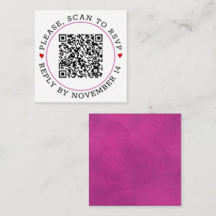 Carte D'accompagnement Code QR RSVP fuchsia frontière rose, coeur mariage