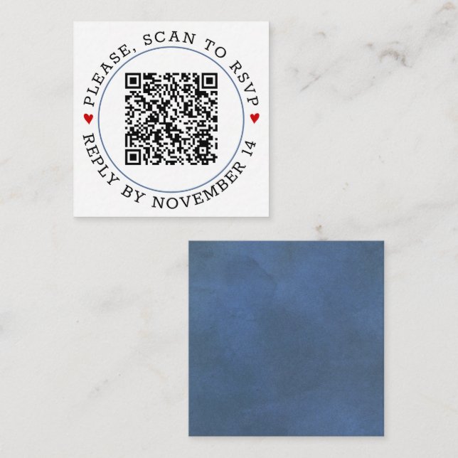 Carte D'accompagnement Code QR RSVP mariage de la bordure bleue et des co (Devant / Derrière)