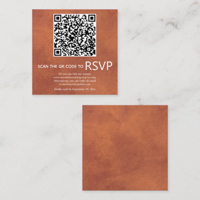 Carte D'accompagnement Code QR RSVP mariage en terre cuite tachée (Devant / Derrière)