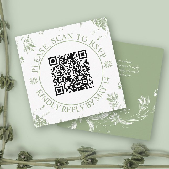 Carte D'accompagnement Code QR RSVP, mariage fleuri vert sauge (Créateur téléchargé)
