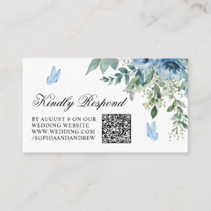 Carte D'accompagnement Code QR RSVP Mariage Fleurs Bleu Poussiéreux