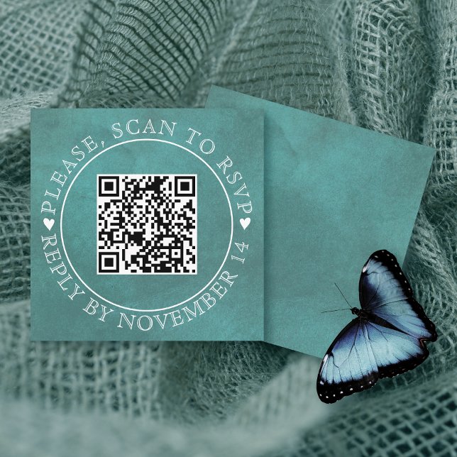 Carte D'accompagnement Code QR RSVP mariage teinté de bleu sarcelle (Créateur téléchargé)