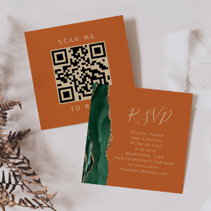 Carte D'accompagnement Code QR RSVP Mariage Vert Budget Or Agate Rouille