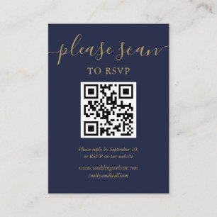 Carte D'accompagnement Code QR RSVP Marine Blue And Gold Script