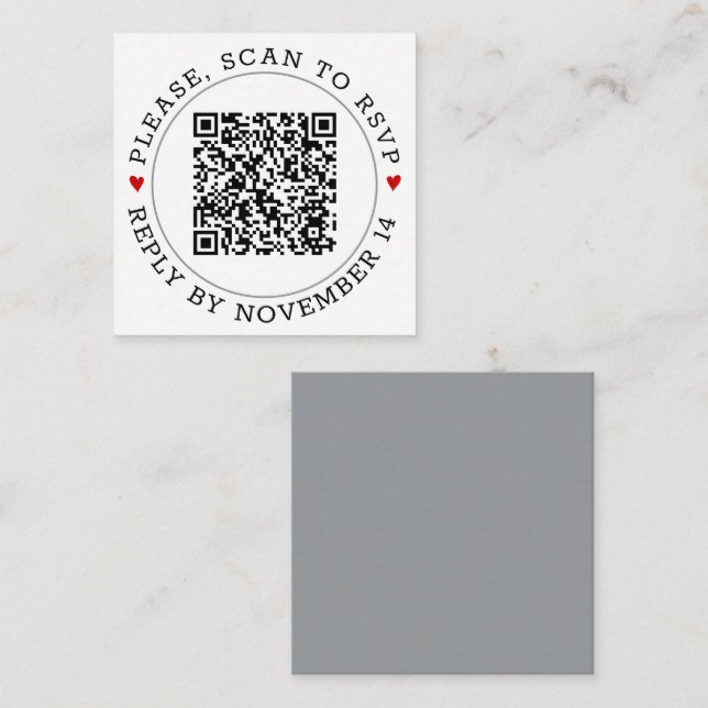 Carte D'accompagnement Code QR RSVP moderne gris des coeurs frontière mar (Devant / Derrière)