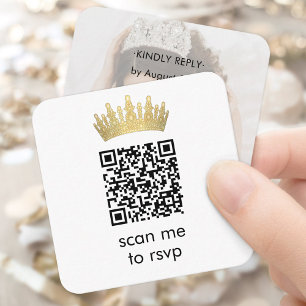 Carte D'accompagnement Code QR RSVP Scan Photo Couronne d'Or Quinceañera