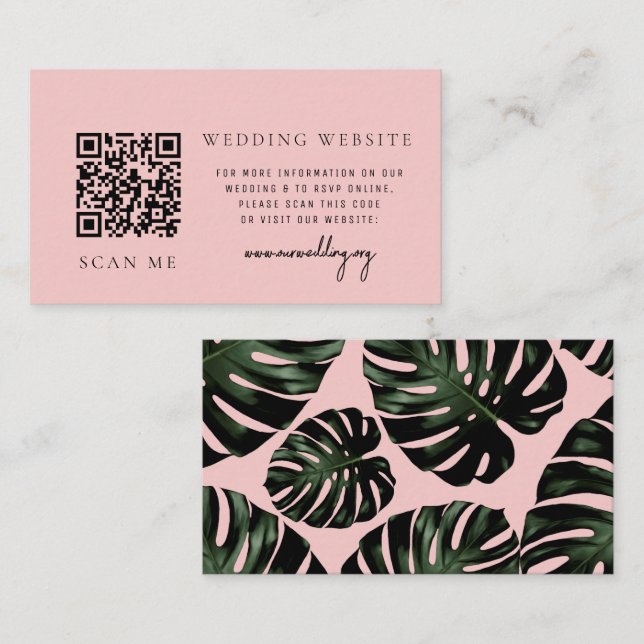 Carte D'accompagnement Code QR RSVP Site Web de Mariage Tropical Rose (Devant / Derrière)