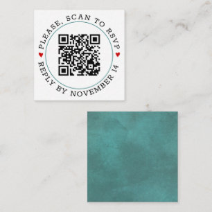 Carte D'accompagnement Code QR RSVP turquoise frontière bleue et mariage