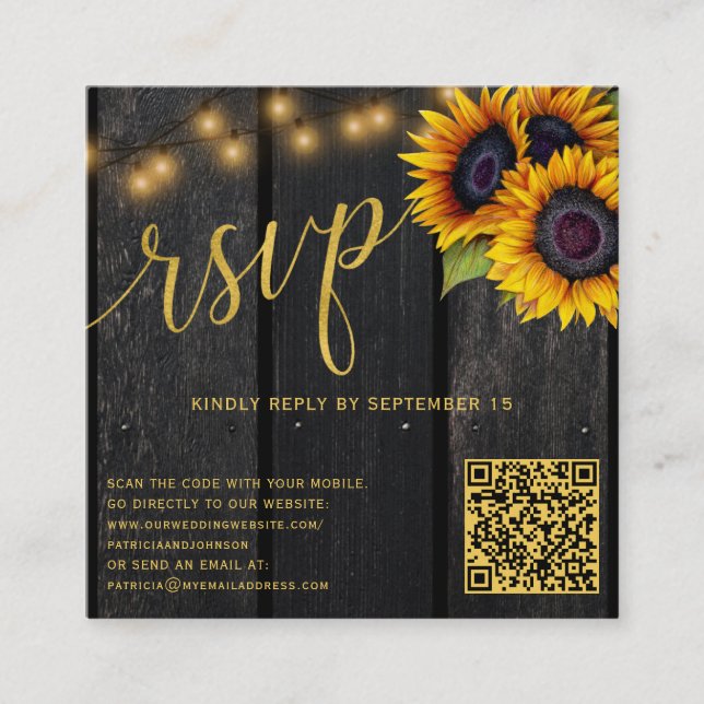 Carte D'accompagnement Code QR rustique tournesol budget mariage RSVP (Devant)