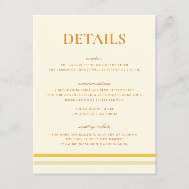 Carte D'accompagnement Code QR simple des détails de mariage jaune beurre (Devant)