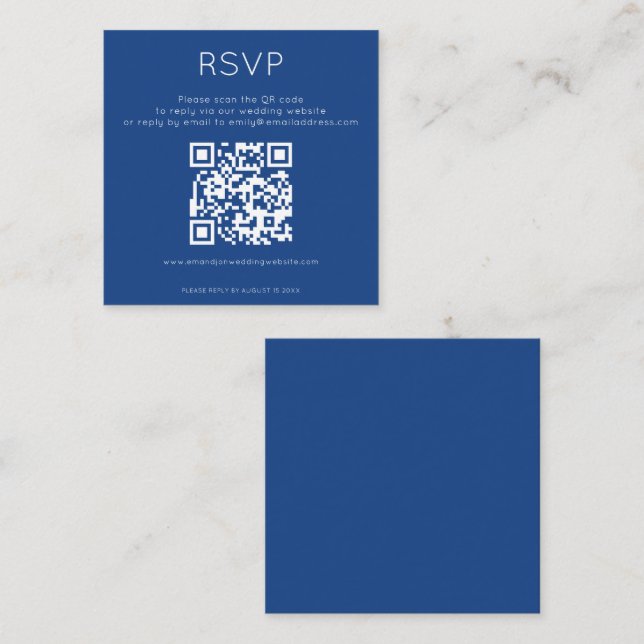 Carte D'accompagnement Code QR simple Mariage bleu RSVP (Devant / Derrière)