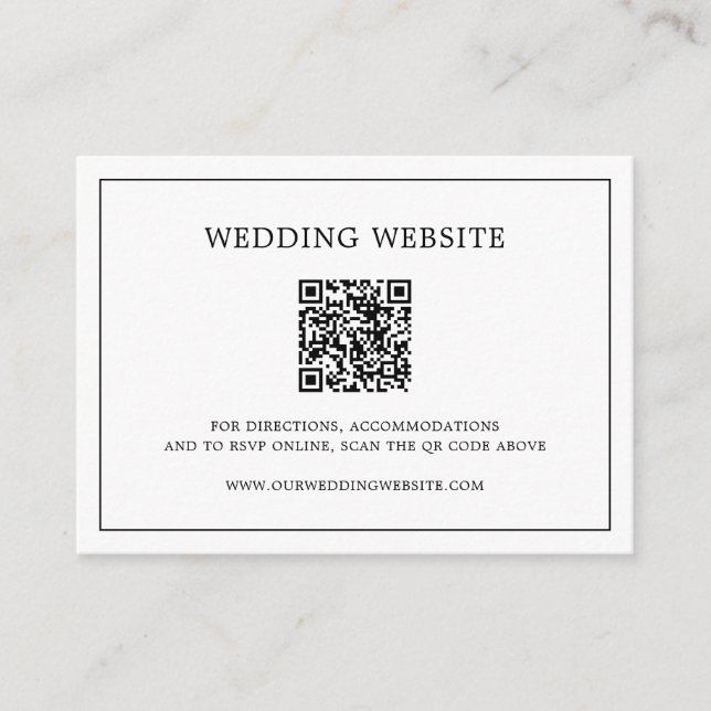 Carte D'accompagnement Code QR Simple Mariage Élégant en Noir et Blanc (Devant)