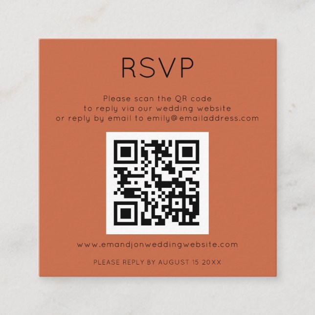 Carte D'accompagnement Code QR simple Mariage en terre cuite RSVP (Devant)