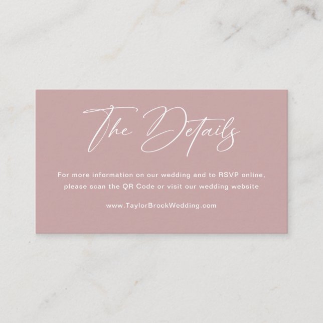Carte D'accompagnement Code QR simple pour un site web de mariage rose po (Devant)
