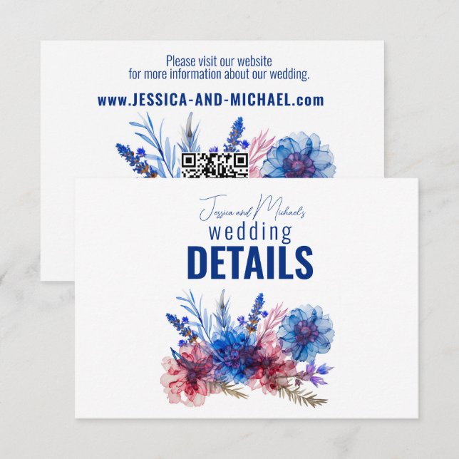 Carte D'accompagnement 💍Code QR + site Cornflowers and Lavender RSVP  (Devant / Derrière)