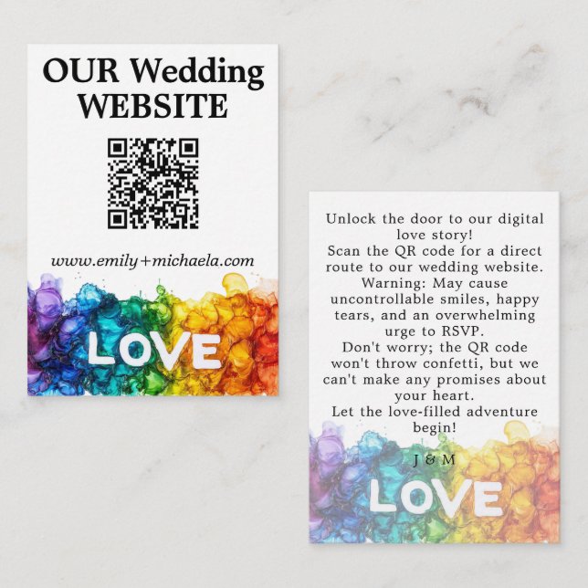 Carte D'accompagnement 🌈 code QR Site Mariage LGBTQ Peint avec amour (Devant / Derrière)