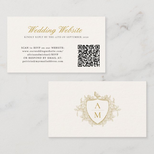 Carte D'accompagnement Code QR site web mariage blason monogramme mariage (Devant / Derrière)