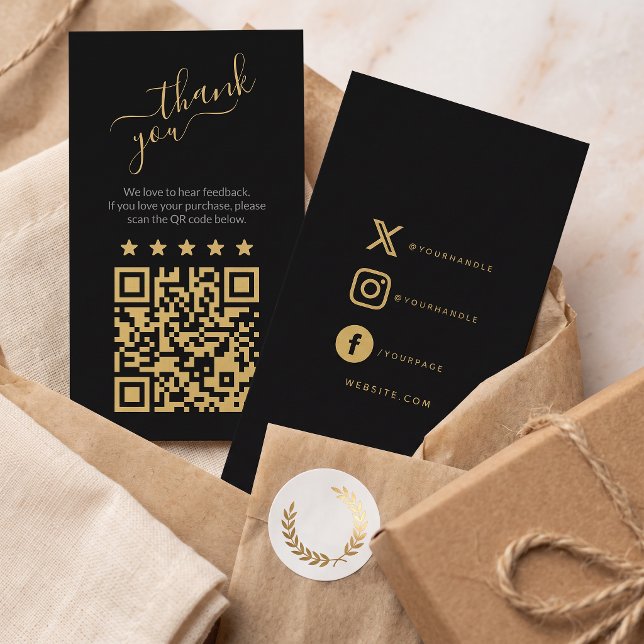 Carte D'accompagnement Code QR social or pour une critique en or (Social QR code gold scan to review Enclosure Card)
