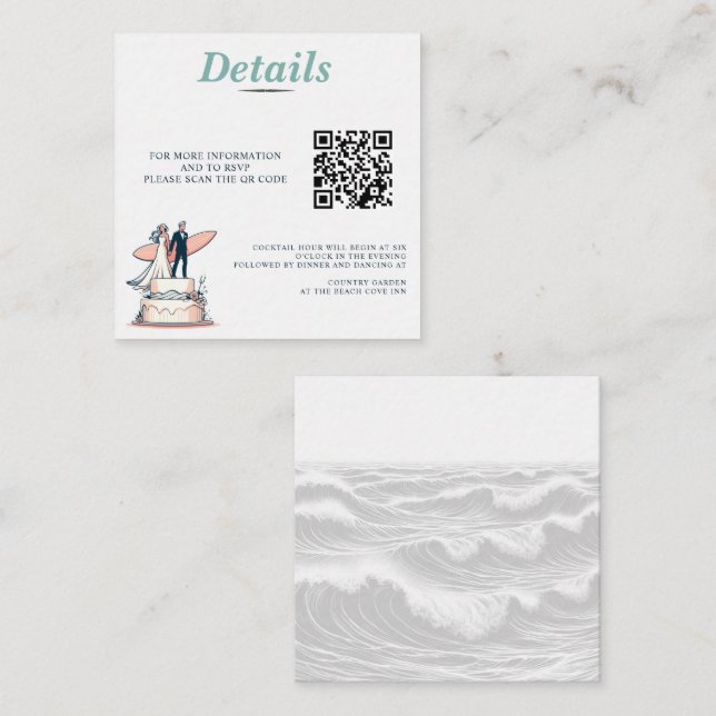 Carte D'accompagnement Code QR surf Mariage (Devant / Derrière)