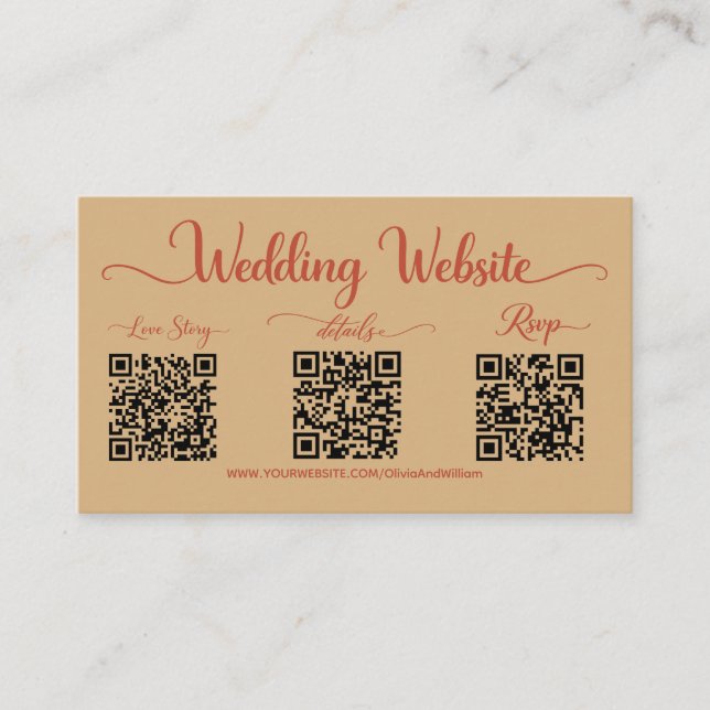 Carte D'accompagnement Code QR triple RSVP pour site web de mariage avec  (Devant)