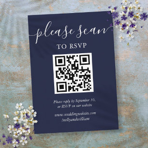 Carte D'accompagnement Code RSVP QR de mariage bleu marine