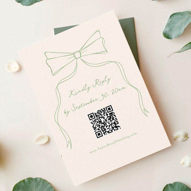 Carte D'accompagnement Code RSVP Qr de mariage vert avec la main tirée (Créateur téléchargé)