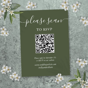 Carte D'accompagnement Code RSVP QR du script élégant vert olive