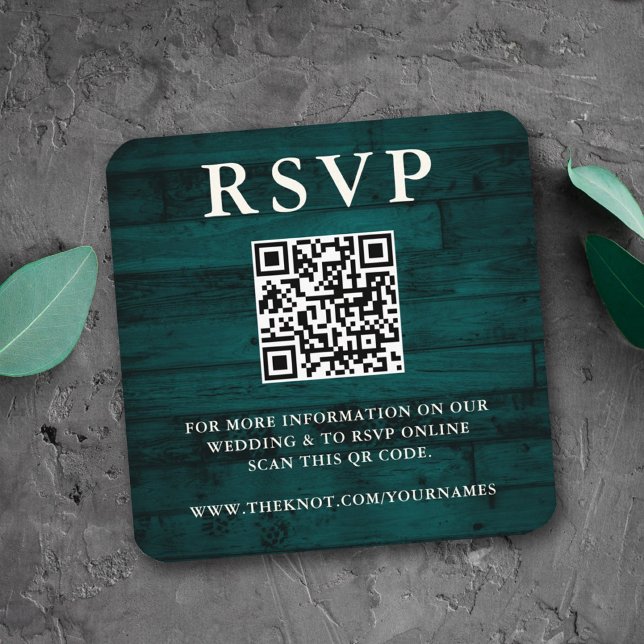 Carte D'accompagnement Code RSVP QR Turquoise rustique (Créateur téléchargé)