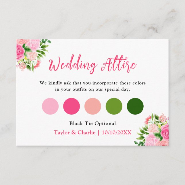 Carte D'accompagnement Code vestimentaire Fleurs roses roses mariage (Devant)